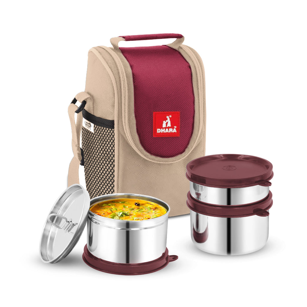 Food Time 3 Lunch Tiffin Box with Fabric Insulated Bag