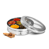 Green Tadka Masala Dabba with See Through Lid, 7 Inner Steel Containers with 1 Masala Dabba