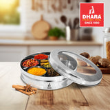 Green Tadka Masala Dabba with See Through Lid, 7 Inner Steel Containers with 1 Masala Dabba