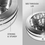 Green Tadka Masala Dabba with See Through Lid, 7 Inner Steel Containers with 1 Masala Dabba