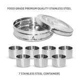 Green Tadka Masala Dabba with See Through Lid, 7 Inner Steel Containers with 1 Masala Dabba