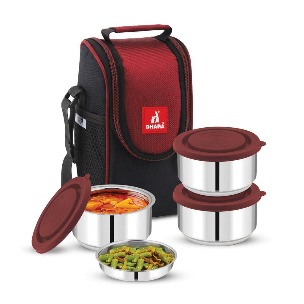Hot Time 3 Lunch Tiffin Box with Fabric Insulated Bag