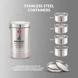 Mazaana Medium Tiffin Box Stainless Steel Insulated 4 Containers Lunch Box